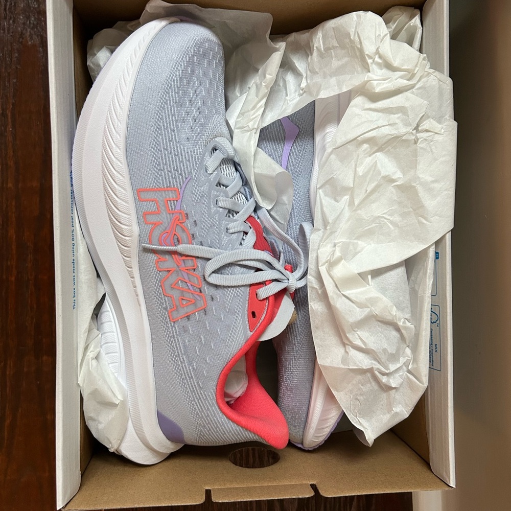 Hoka Gray and Pink Sneakers with Cushioned Comfort